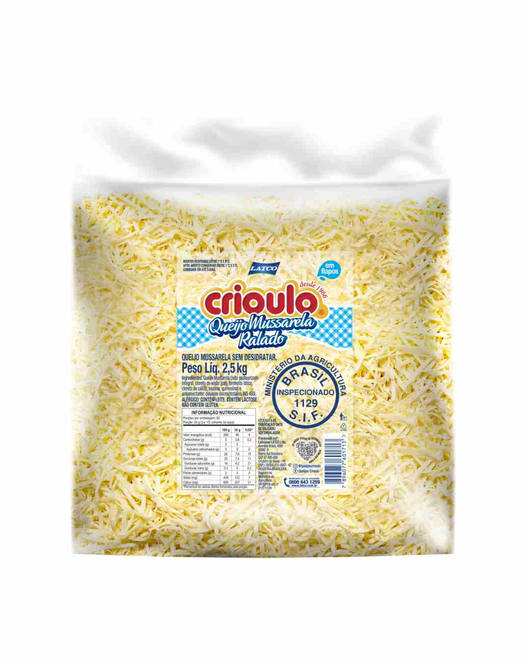 Queijo Mussarela em Fiapos Crioulo 2,5kg